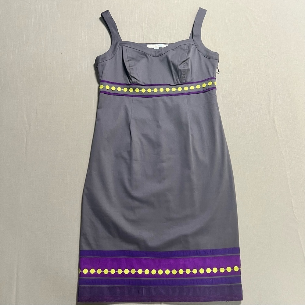 Boden Gray Purple Trim Polka Dot Sheath Dress Women’s Size 4P - Picture 7 of 13
